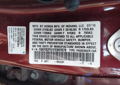2015 Honda Civic Lx from USA, damaged, VIN 19XFB2F51FE097079